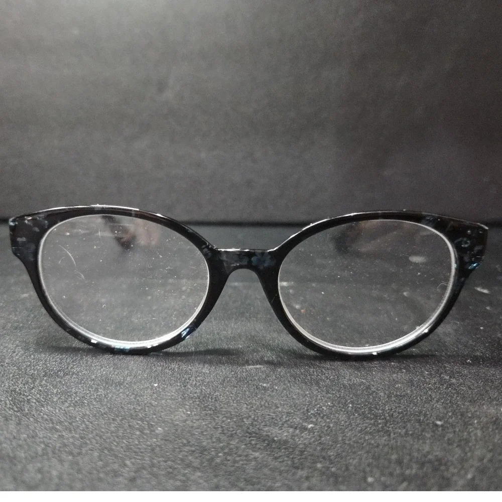 Aldi Blue Floral Round Reading‎ Glasses +2.00 Magnification 51798 Womens Black